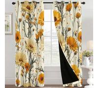DSRDRFG Daisy Blackout Curtains for Bedroom 120x190cm/47x75in(WxH) Rustic Floral Thermal Insulated Eyelet Window Curtains for Living Room Dining Room Decor, 2 Panels Drapes
