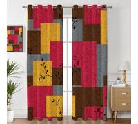 DSRDRFG Geometric Patchwork Window Curtain 100x235cm/39x93in(WxH) Red Yellow Grey Branches Pattern Blackout Curtains with Eyelets for Bedroom Living Room, Thermal Insulated Drapes, 2 Panels