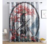 DSRDRFG Japanese Samurai Curtains 39x63in/100x160cmWxH Cherry Blossoms Floral Blackout Curtains for Living Room Bedroom Decor, Sakura Flowers Thermal Insulated Window Drapes, 2 Panel Set