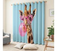 DSRDRFG Light Blue Giraffe Curtains 90x108in/228.5x274cmWxH Cartoon Animal Kids Blackout Curtains, Eyelet Thermal Insulated Window Drapes for Boys Girls Bedroom Living Room Decoration, 2 Panels