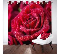 DSRDRFG Red Rose Blackout Curtains 160x210cm/63x83in(WxH) 3D Flower Water Drop Valentine's Day Romantic Floral Curtains, Thermal Insulated Girls Women Bedroom Living Room Decor, 2 Panel Set