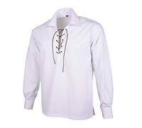 DSS KILT- Men's Jacobite Ghllie Kilt Shirts Medieval Renaissance Pirate Costume Long Sleeve Lace Up Henley Shirt, White, XXXXXXL