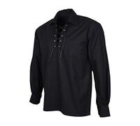 DSS KILT- Men's Jacobite Ghllie Kilt Shirts Medieval Renaissance Pirate Costume Long Sleeve Lace Up Henley Shirt, Black, XL