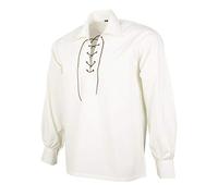 DSS Kilt- Men's Jacobite Ghllie Kilt Shirts Medieval Renaissance Pirate Costume Long Sleeve Lace Up Henley Shirt, Off-white, 7XL