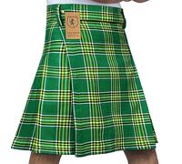 DSS KILTS- Adjustable Tartan Kilt for Men Lightweight Quick Wear Velcro Wrap Knife Pleats Belt Loops Casual Scottish Kilt, Irish Green Tartan, 40-42