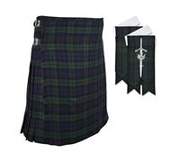 DSS Scottish Black Watch 8 Yard Tartan Kilt of Flashes & Kilt PIN - Black - 50"