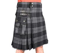 DSS KILTS- Men's Heavy Tartan Utility Kilt-Kilt for Men, Grey Watch Tartan, 44 Regular