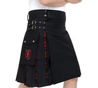 DSS KILTS- Modern Hybrid Cotton & Tartan Kilts for Men, Black Cotton & Macdonald Tartan, 42"