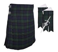 DSS Kilts Scottish 8 Yard Black Watch Tartan Kilt for Men with Matching Sock Flashes and Thistle Kilt pin, Black Watch, 38