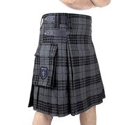 DSS KILTS- Tartan Utility Kilts for Men 13oz Tartan Kilt with Leather Straps and Large Cargo Pockets, Grey Watch Tartan, 34 Regular