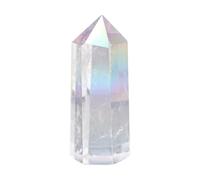 dssmboom Healing Stone Hexagonal Crystal Point for Chakra Balancing, Angel Aura Quartz Titanium Coated Crystal Facted Single Pointed Crystal Wand for Wicca and Reiki Healing, 35-65 mm