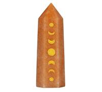 dssmboom Healing Stone Single Point Wand for Meditation Chakra Balancing, Engraved Moon Phase Faceted Crystal Tower for Home Decoration, Red Aventurine