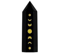 dssmboom Healing Stone Single Point Wand for Meditation Chakra Balancing, Engraved Moon Phase Faceted Crystal Tower for Home Decoration, Black Obsidian