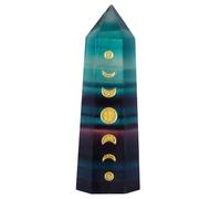 dssmboom Healing Stone Single Point Wand for Meditation Chakra Balancing, Engraved Moon Phase Faceted Crystal Tower for Home Decoration, Flourite