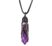 dssmboom Hexagonal Wrapped Braided Stone Wand Pendant Necklace for Women and Men, Amethyst Crystal Point Pendant with Adjustable Rope