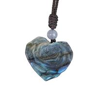 dssmboom Natural Labradorite Stone Pendant Necklace for Men Women, Handcrafted Heart Rose Pendant Crystal Stone Necklace with Adjustable Rope