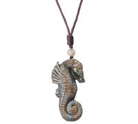 dssmboom Natural Labradorite Stone Pendant Necklace for Men Women, Handcrafted Seahorse Pendant Crystal Stone Necklace with Adjustable Rope