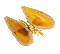 dssmboom Pack of 2 Geode Agate Slice Butterfly Figurine for Desktop Decor, Golden Butterfly with Yellow Agate Slice Wings for Collection or Display