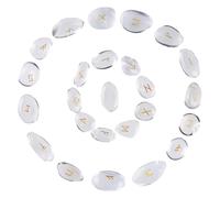dssmboom Pack of 25 Rune Stones Engraved Pagan Lettering, Irregular Tumbled Stone Set with Golden Elder Futhark Alphabet for Crystal Divination Wicca and Reiki Healing, Rock Quartz