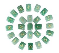 dssmboom Pack of 25 Rune Stones Engraved Pagan Lettering, Irregular Tumbled Stone Set with Golden Elder Futhark Alphabet for Crystal Divination Wicca and Reiki Healing, Green Aventurine