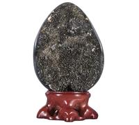 dssmboom Reiki Healing Black Septarian Dragon Stone Geode Egg Figure with Resin Stand, Natural Black Septarian Dragon Crystal Egg for Home or Office Decoration, 51-60 mm
