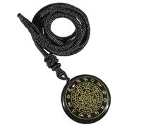 dssmboom Round Engraved Reiki Symbol Black Obsidian Stone Pendant Necklace | Engraved Golden Symbol Pendant Necklace for Unisex, Healing Crystal Pendant Amulet Necklace for Meditation, Protection
