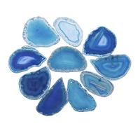 dssmboom Set of 10 Irregular Agate Slice for Jewelry Making, Polished Drilled Holes Agate Stone Geode for Home Decoration Place Name Cards DIY, Blue