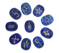 dssmboom Set of 10 Lapis Lazuli Crystal Rune Stones Engraved Gypsy Symbol Pocket Stone for Divination Chakra Balancing Rei Healing