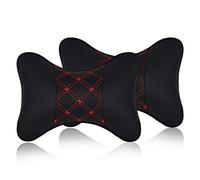 DSstyles 2 Pieces PU Leather Neck Pillow for Car Seat Headrest Cushion 28x18cm Car Neck Cushion - Black and Red
