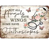 DSSWAK Not All Angels Have Wings Some Have Stethoscopes Vintage Metal tin Sign Art Plaque Wall Decor Look Funny Gifts for Home Kitchen Garage Bathroom Farm Garden Bar Cafe Metal Posters 8x12 Inch