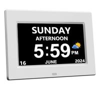 DST Digital Clock with Date and Day of W or Elderly-12 Alarms Medication Reminder Dementia Alzheimers Clock Calendar with Extra Large Display Plug-in (No Battery), Power Outage Memory7inch)