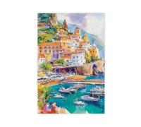 DSTRJ Amalfi Coast Watercolor Art Poster Canvas Poster Bedroom Decor Landscape Office Room Decor Gift 20x30inch(50x75cm)