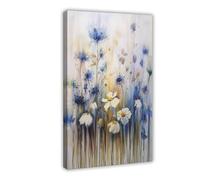 DSTRJ Blue, Golden & Cream Wildflower Watercolor Art Poster Canvas Poster Bedroom Decor Landscape Office Room Decor Gift 20x30inch(50x75cm)