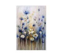 DSTRJ Blue, Golden & Cream Wildflower Watercolor Art Poster Canvas Poster Bedroom Decor Landscape Office Room Decor Gift 20x30inch(50x75cm)