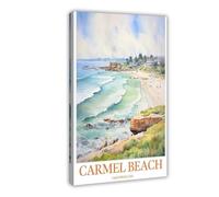 DSTRJ Carmel Beach Pacific Ocean Art Travel Poster Canvas Poster Wall Art Decor Print Picture Paintings for Living Room Bedroom Decoration 24x36inch(60x90cm)