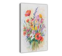 DSTRJ Colorful Wildflower Bouquet Watercolor Art Poster Canvas Poster Wall Art Decor Print Picture Paintings for Living Room Bedroom Decoration 20x30inch(50x75cm)