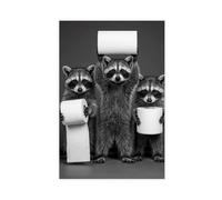 DSTRJ Funny Raccoon Bathroom Art Poster Canvas Poster Bedroom Decor Landscape Office Room Decor Gift 20x30inch(50x75cm)