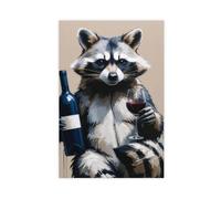 DSTRJ Funny Raccoon Wine Art Poster Canvas Poster Wall Art Decor Print Picture Paintings for Living Room Bedroom Decoration 12x18inch(30x45cm)