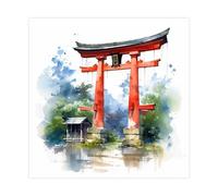 DSTRJ Japan Torii Gate Watercolor Art Poster Canvas Poster Bedroom Decor Landscape Office Room Decor Gift 28x28inch(70x70cm)