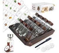 DSUID Space-Saving 2-in-1 Spice Rack for Inside Cupboard with 12x120ml Spice Jars with Lids | Acacia Wood Kitchen & Spice Organiser, Drawer/Standing Storage, 120 Labels & BPA-Free Spices Jars