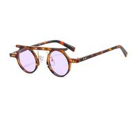 DSVIGF UV400 Sunglasses for Men Women | Small Punk Round Light Grey Frame | Lightweight Lens for Outdoor Sports and Driving, Leopard-purple, One size