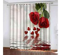 DSVNNZ 3D Blackout Curtains with Grommet Digital Printed Red heart-shaped rose Drapes Nursery Living Room Bedroom Sound Insulation Thermal Insulated Curtain 132x214 cm/52 x 84 Inch 1 Pair