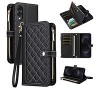 Dswteny Wallet Case for Samsung Galaxy S25 Edge with Wrist Strap Flip Zipper Credit Card Holder Soft Stand Accessories Argyle Pattern Cell Phone Cover for S25Edge 25S S 25 25Edge Women Girls Black