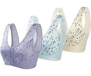 DSXH 3PCS Front Button Wireless Bra Front Fastening Bras Plus Size,front Clasp Wireless Cotton Vest Bra for the Elderly (3 colors, 38/85)