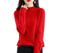 DSXH Cashmere Sweaters for Women, 100% Cashmere Long Sleeve Crew Neck Soft Warm Pullover Knit Jumpers (Red,Small)
