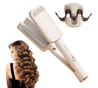 DSXVJHD Hair Waver Crimper, 32mm French Wave Curling Iron with 4 Temperature Settings, Anti-Scald Mermaid Curling Wand Hair Waver for Short and Long Hair (Beige)