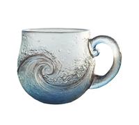 DSXVJHD Sea Glass Wave Coffee Mug, 12oz Ocean Wave Glass Mug with Handle, Frosted Captivating Artistic Beach Theme Coffee Cups Gift for Ocean Lovers, Drinking Coffee, Tea, Wine, Cocktails (A)