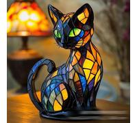 DSXVJHD Stained Glass Cat Lamp, Vintage Cat Lamps Stained Resin Table Lamps, 3D Cute LED Animal Series Bedside Table Night Lights for Kitten Lovers Home Decor