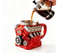 DSXVJHD V8 Engine Mug, Realistic 3D Stainless Steel Engine Coffee Mug, Novelty Car Mechanic Coffee Cup Gift for Men, Car Enthusiasts, Racing Fans, Red