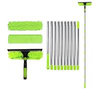 DSXVJHD Window Cleaning Kit, 4.5m Extendable Window Cleaning Equipment, 2 in 1 Extra Long Telescopic Window Cleaning Pole with Squeegee, 2 Microfiber Cloths for Home, Cars, Walls (Green)